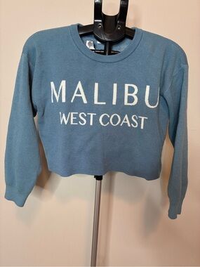 VIGOSS Malibu West Coast Blue Cropped Knit Sweater Small Coastal Preppy